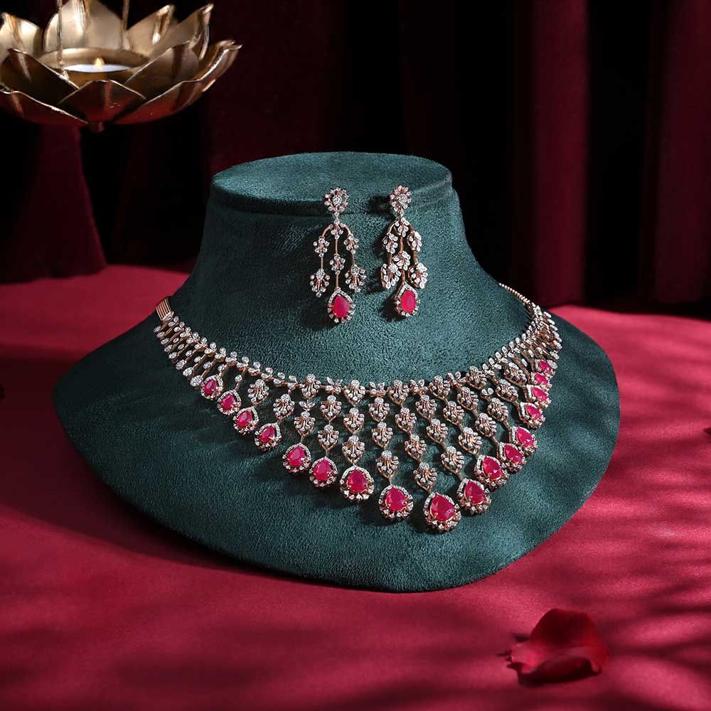 Red Drop Elegance Necklace Set-All Jewellery-ONS25A69-D435X0B