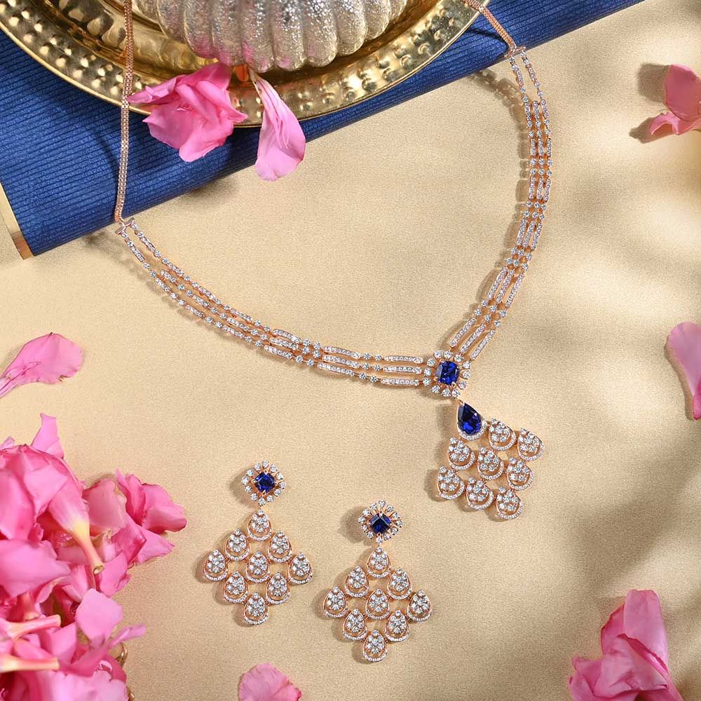 Diamond Floral Royal Necklace Set-All Jewellery-ONS25A68-D635X0B