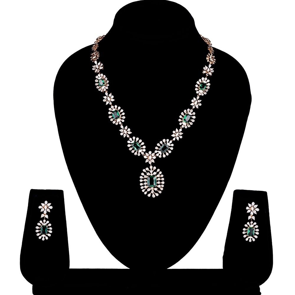 Mesmerising Diamond and Emerald Necklace Set-Necklace Sets-CNS23A14-D324X0B