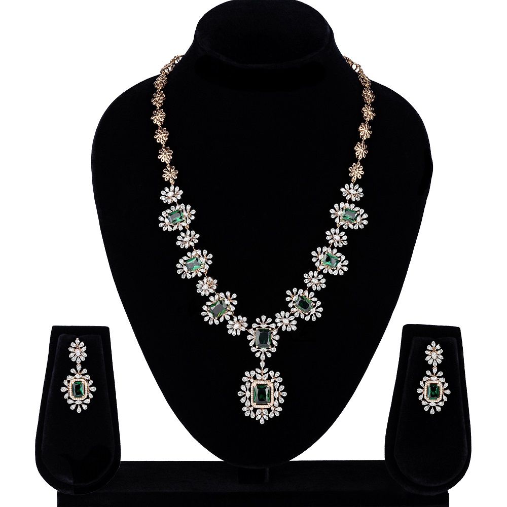 Elegant Diamond and Emerald Necklace Set-Necklace Sets-CNS23A15-D324X0B