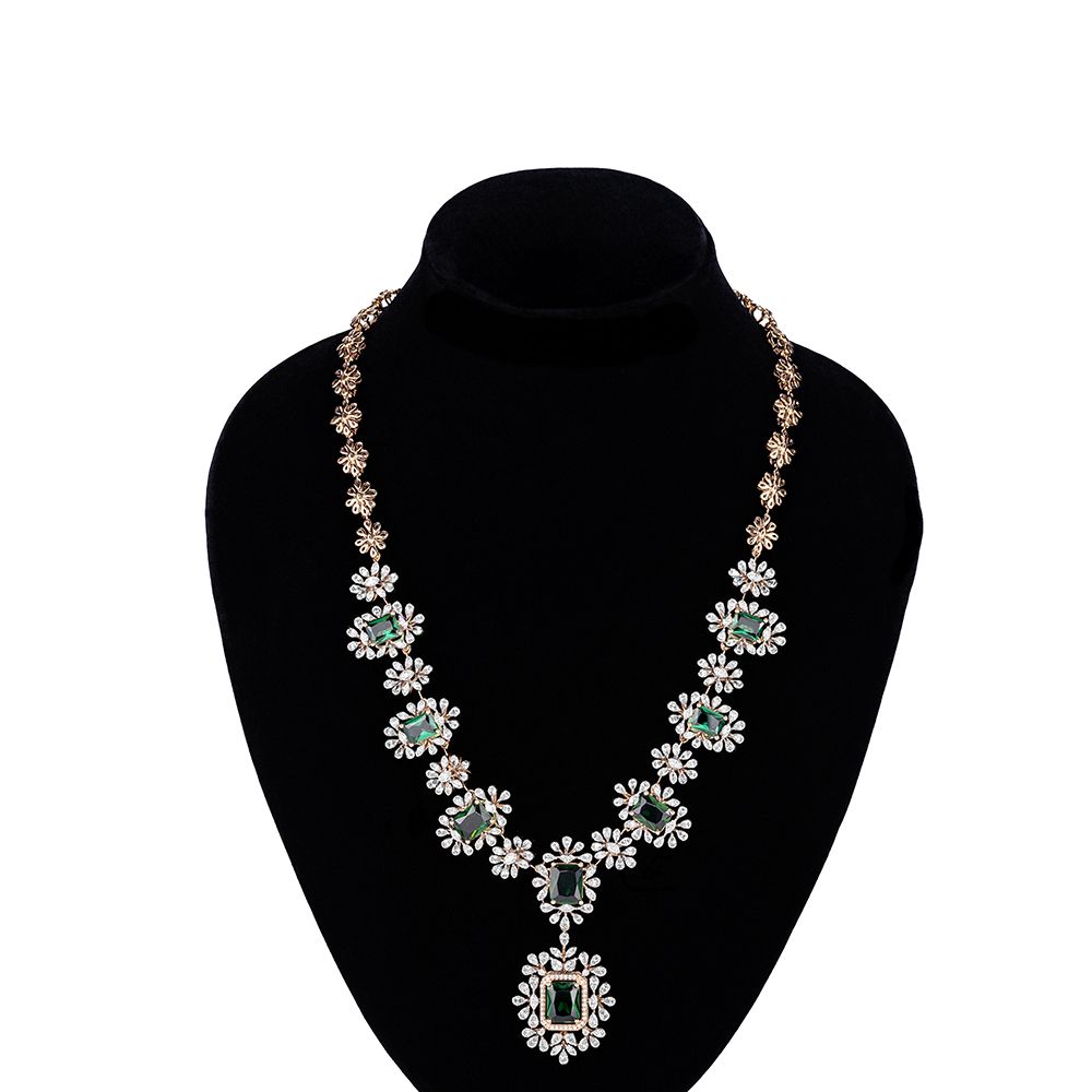 Elegant Diamond and Emerald Necklace Set-Necklace Sets-CNS23A15-D324X0B