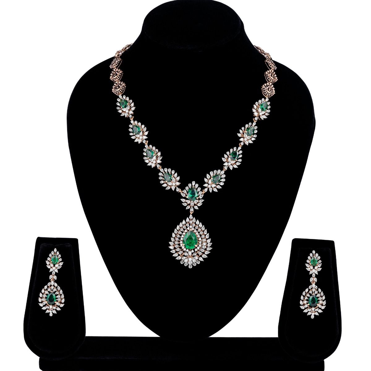 Glittering Diamond and Emerald Necklace Set-Diamond-CNS23A11-D324X0B