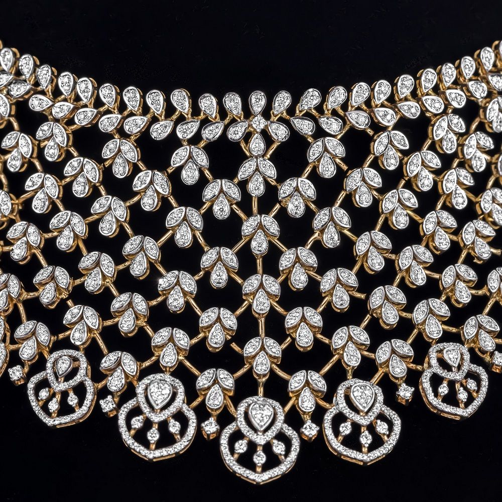 Charismatic Diamond Choker Necklace Set-Necklace Sets-CNS23A25-D300R0B