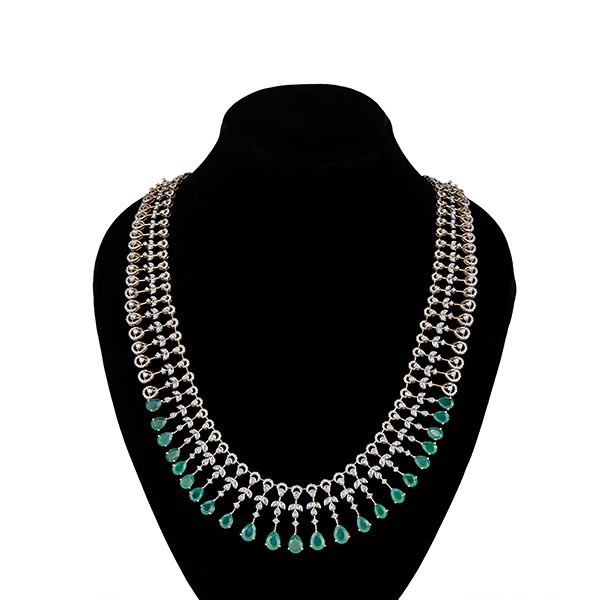 Bright Diamond and Green Gemstone Jewellery Set-Necklace Sets-CNS23A20-D311R0B