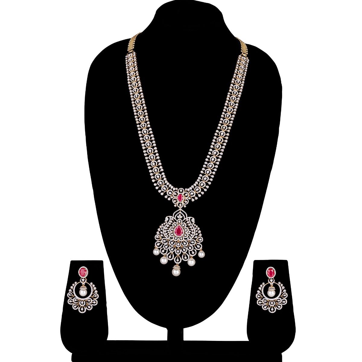 Bejewelled Paisley Motif Diamond Haram Necklace Set -Necklace Sets-ONS23A04-D309R0B