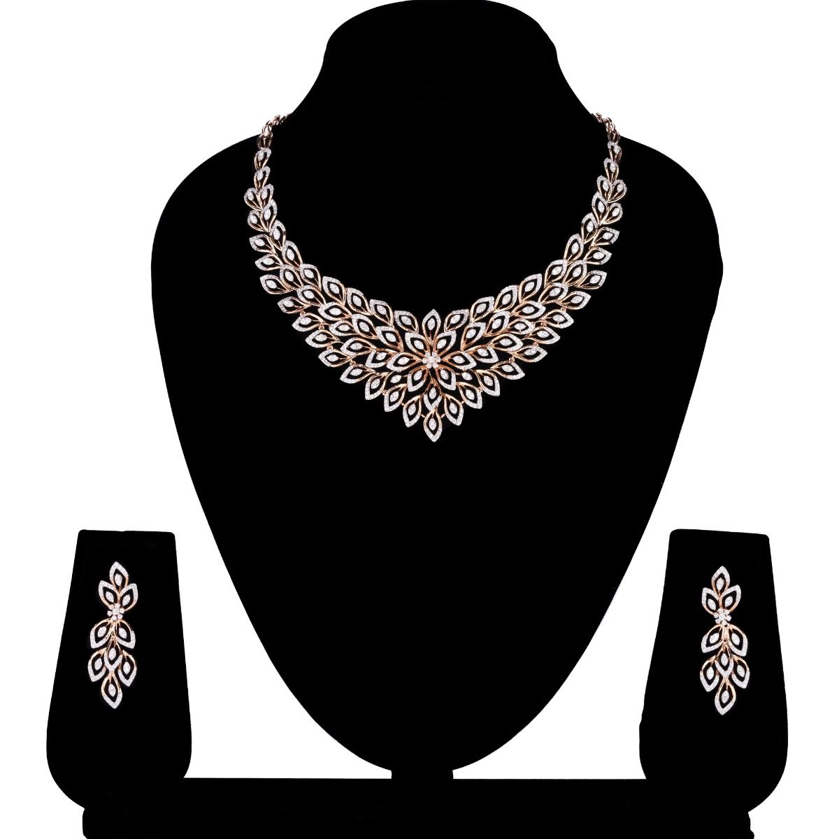 Stylish Rose Gold Peacock Feather Design Jewellery Set-All Jewellery-ONS23A12-D400X0B
