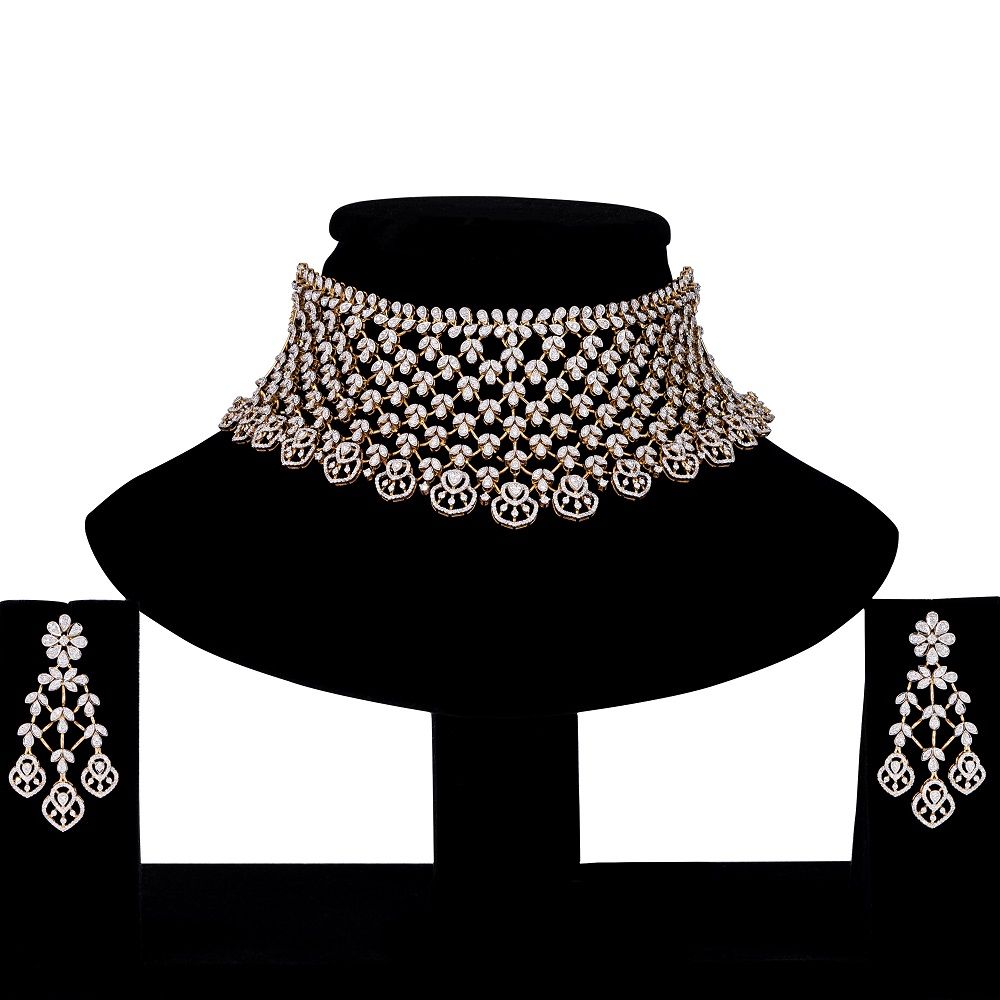 Charismatic Diamond Choker Necklace Set-Necklace Sets-CNS23A25-D300R0B