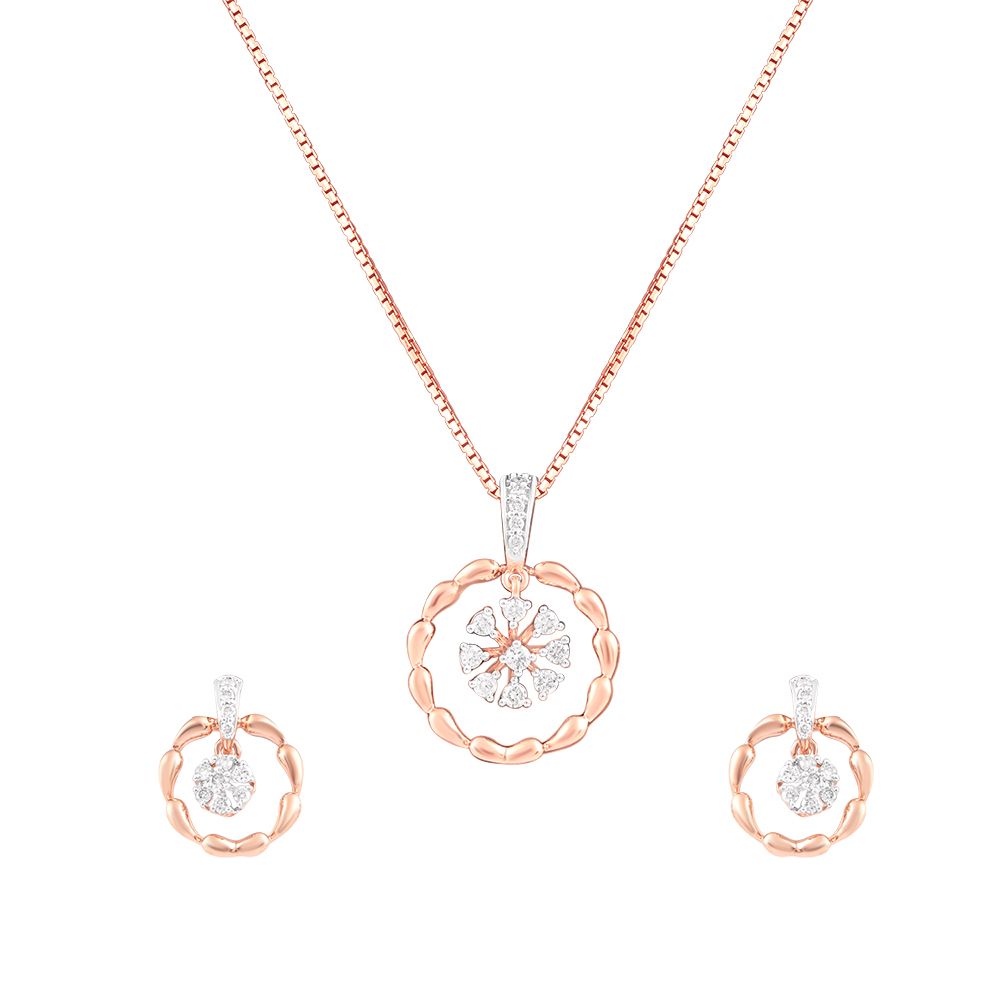 Round Floral Diamond Pendant Set-All Jewellery-OSP24E29-D900X0C