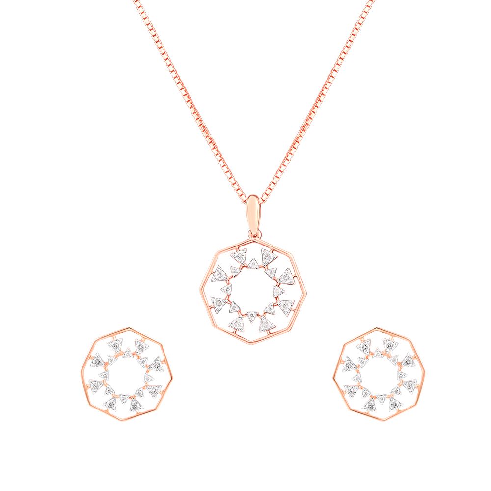 Gleaming Geometric Diamond and Rose Gold Pendant Set-All Jewellery-OSP24E43-D900X0C