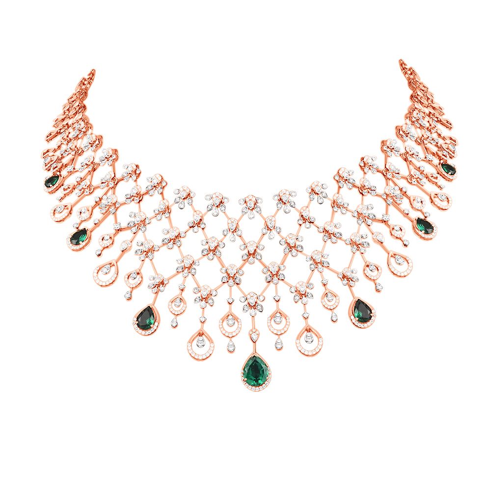 Stunning Green Stone Diamond Necklace Set-Diamond-ONS23038-D311X0B