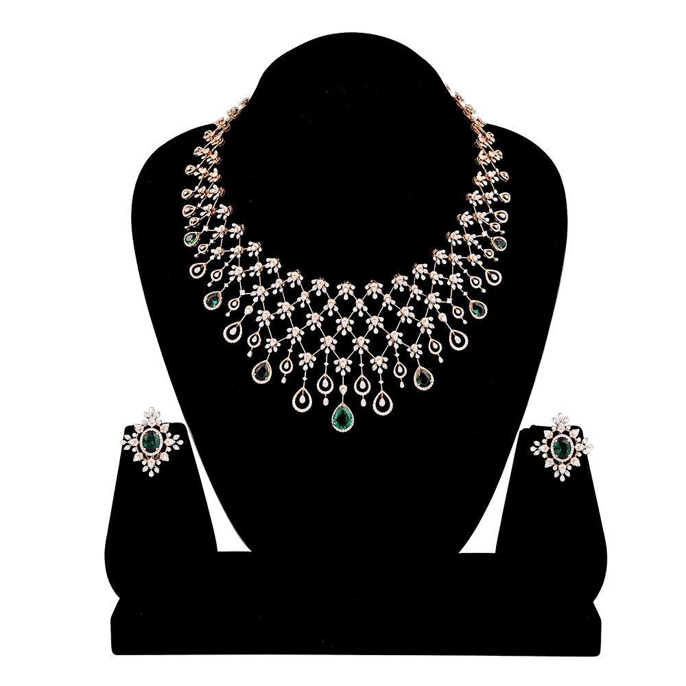 Stunning Green Stone Diamond Necklace Set-Diamond-ONS23038-D311X0B