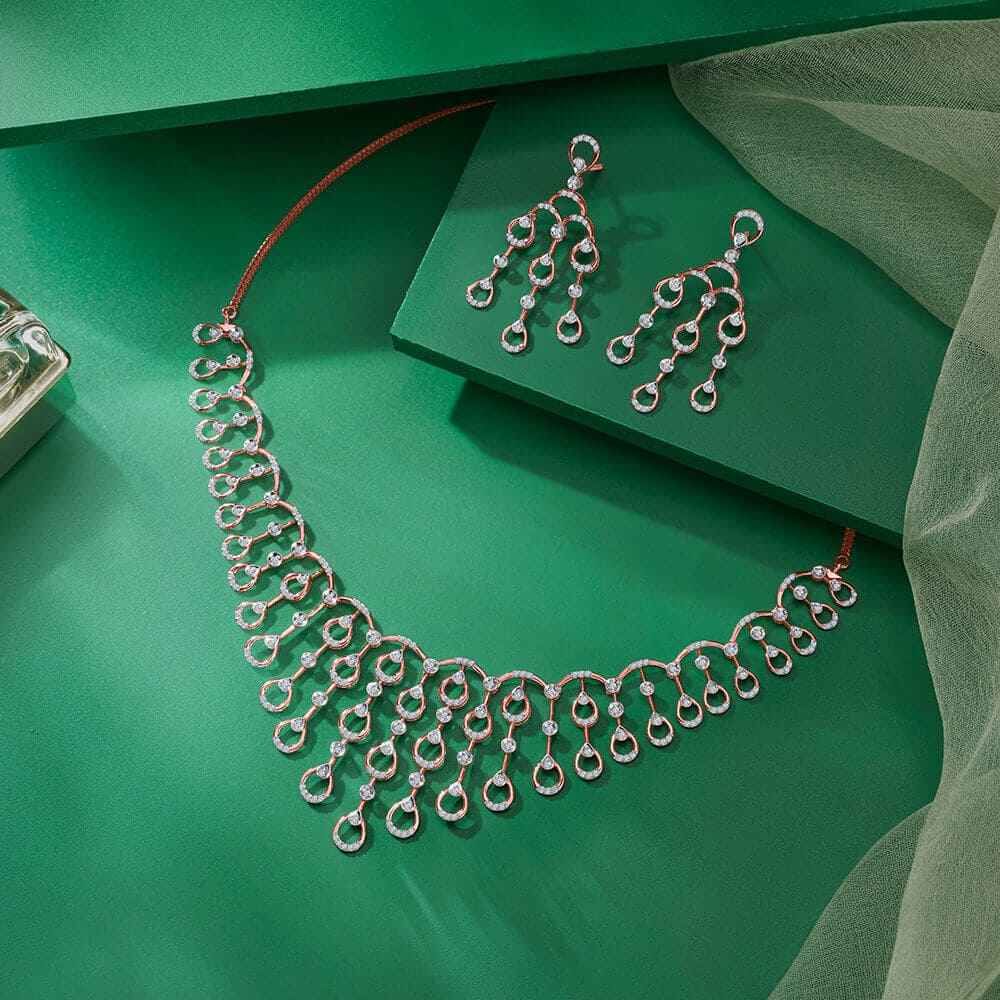 Astra Jewellery Set in Glossy Diamond and Rose Gold -Necklace Sets-ANS23003-D900X0C