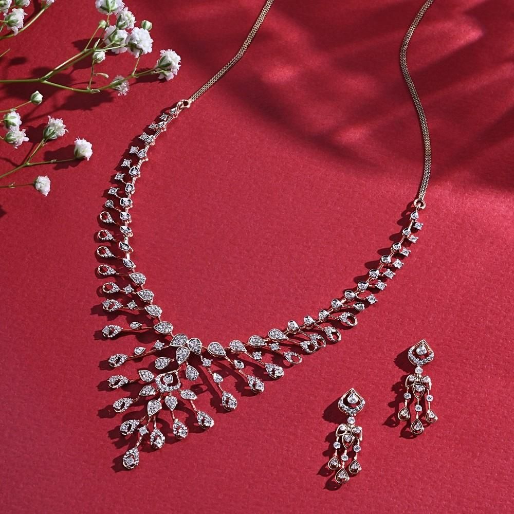 Elegant Leaf Design Diamond Astra Necklace Set-All Jewellery-ANS24A01-D900X0C