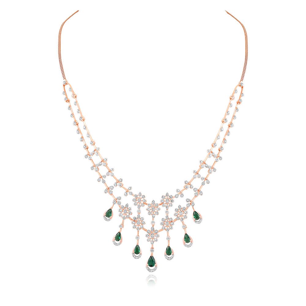 Rose Petals Shimmering Diamond Necklace Set-All Jewellery-ANS25A15-D942X0C