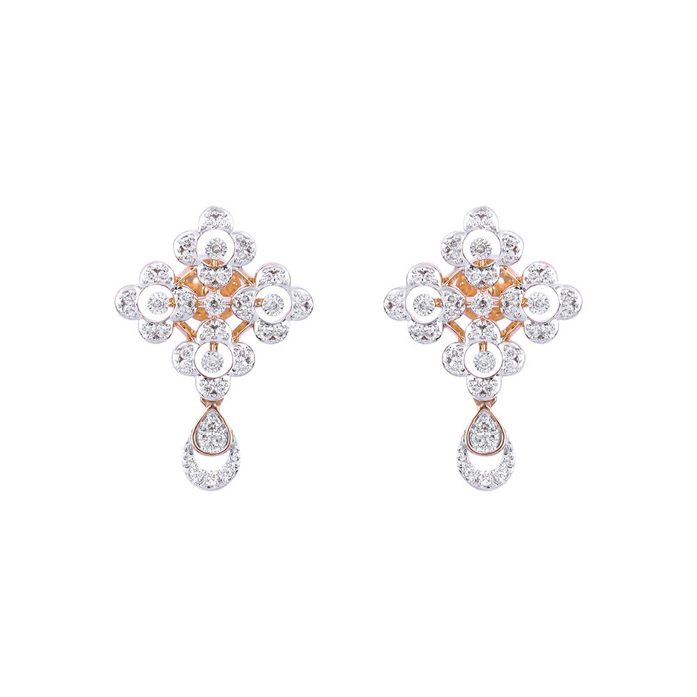 Minimal Clover Diamond Rose Earring-Earrings-ASE24A03-D900X0C