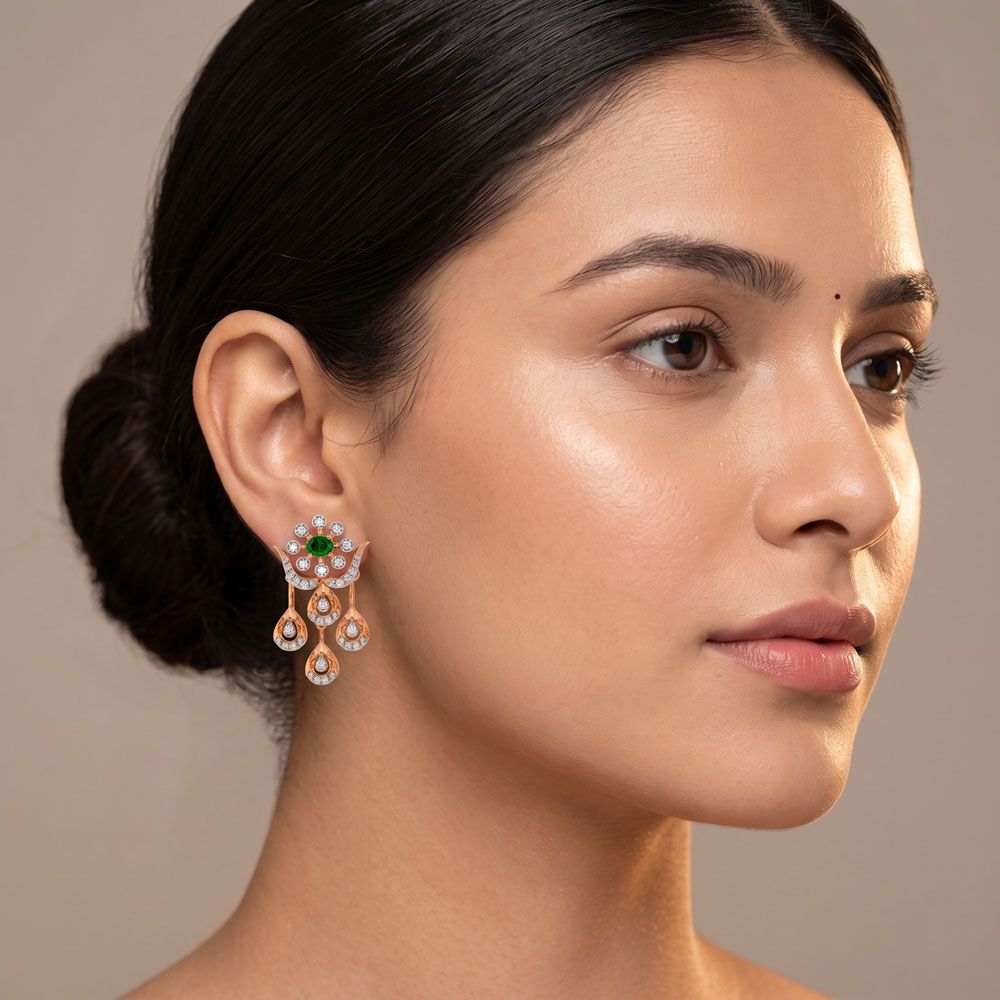 Enchanted Rose Gold Floral Diamond Earring-Earrings-ASE25A18-D935X2C