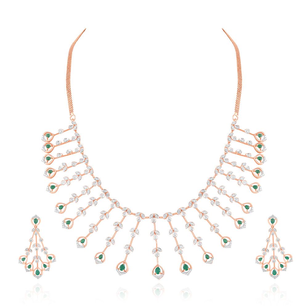 Radiant Diamond and Rose Gold Astra Jewellery Set-Necklace Sets-ANS23002-D911X0C