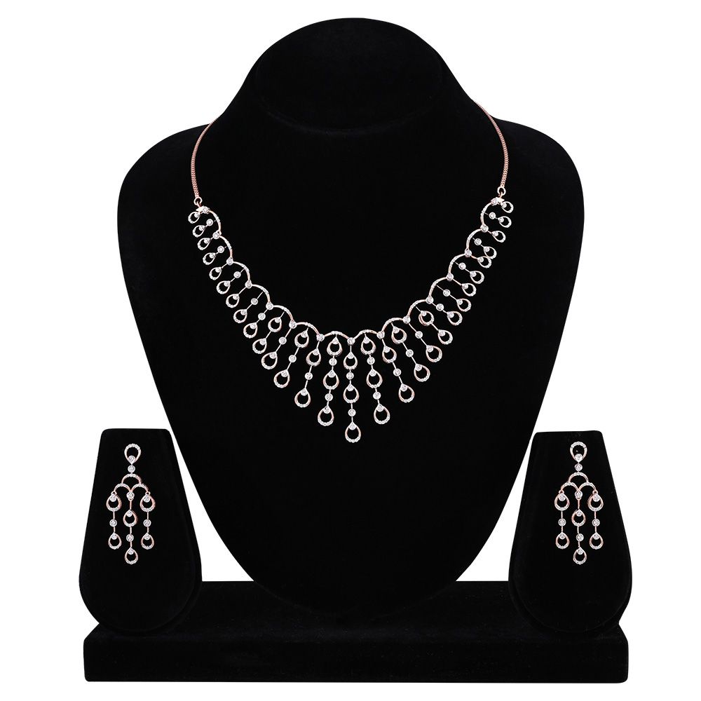 Astra Jewellery Set in Glossy Diamond and Rose Gold -Necklace Sets-ANS23003-D900X0C