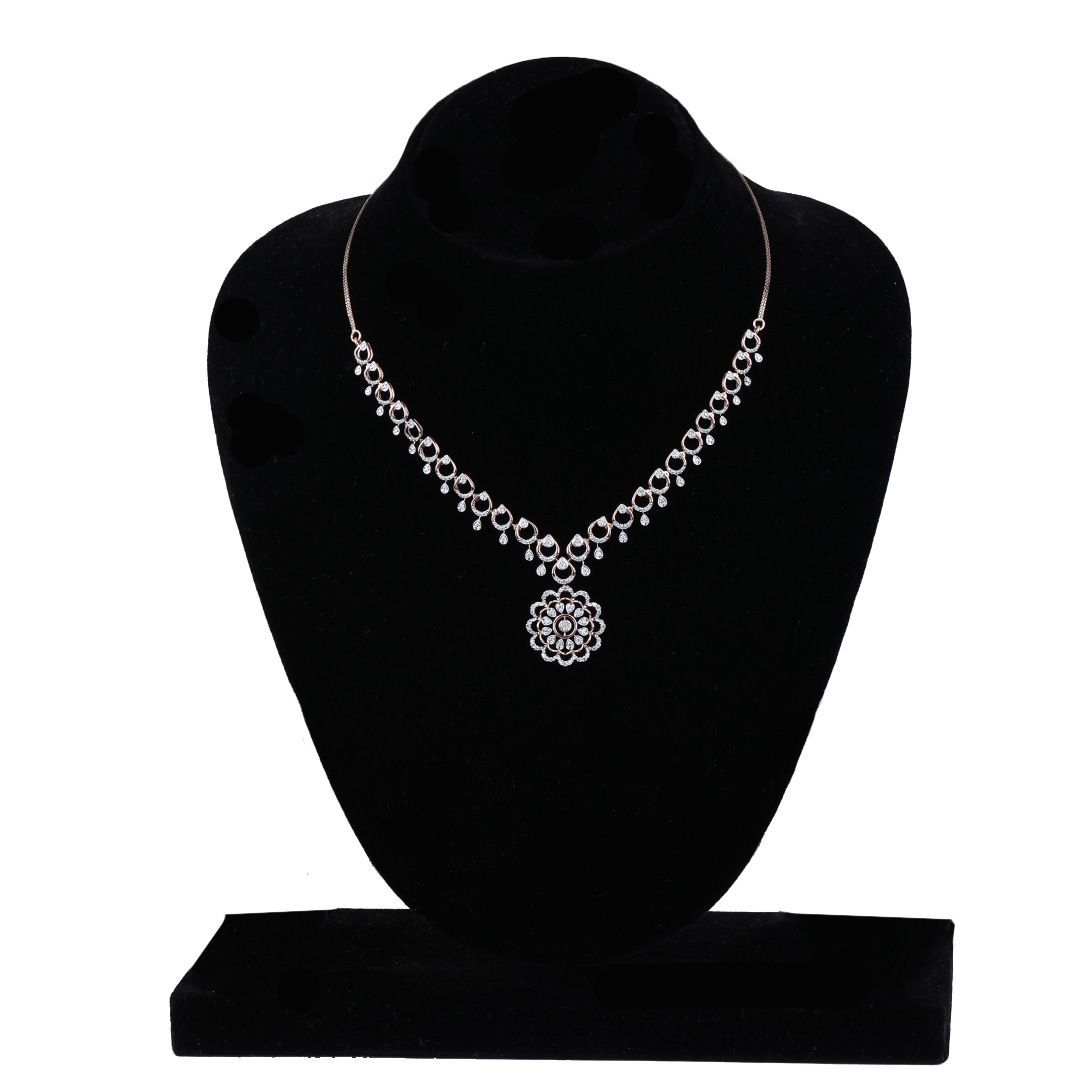 Round Floral Design Diamond Astra Necklace Set-All Jewellery-ANS24A05-D900X0C
