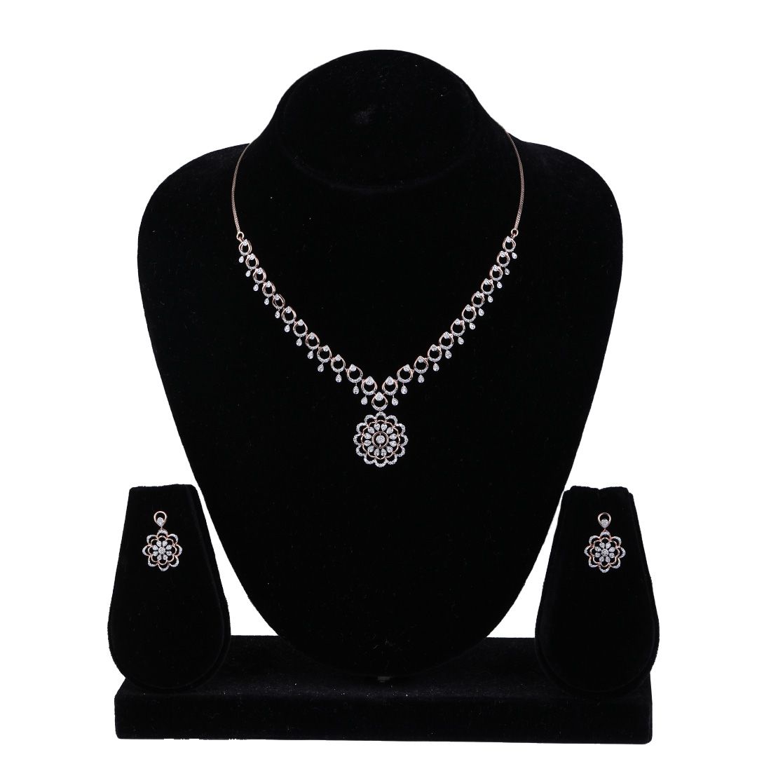 Round Floral Design Diamond Astra Necklace Set-All Jewellery-ANS24A05-D900X0C