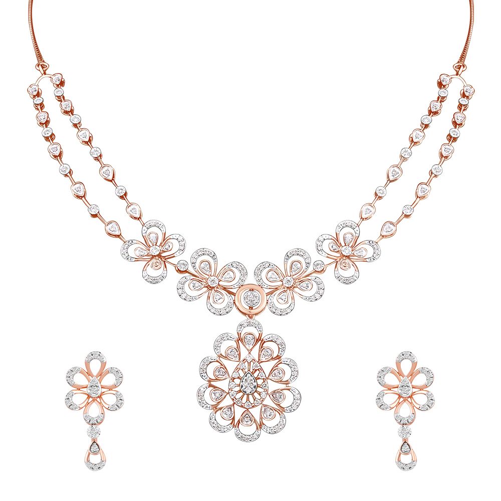 Floral Diamond Crafted Astra Necklace Set-All Jewellery-ANS24A02-D900X0C