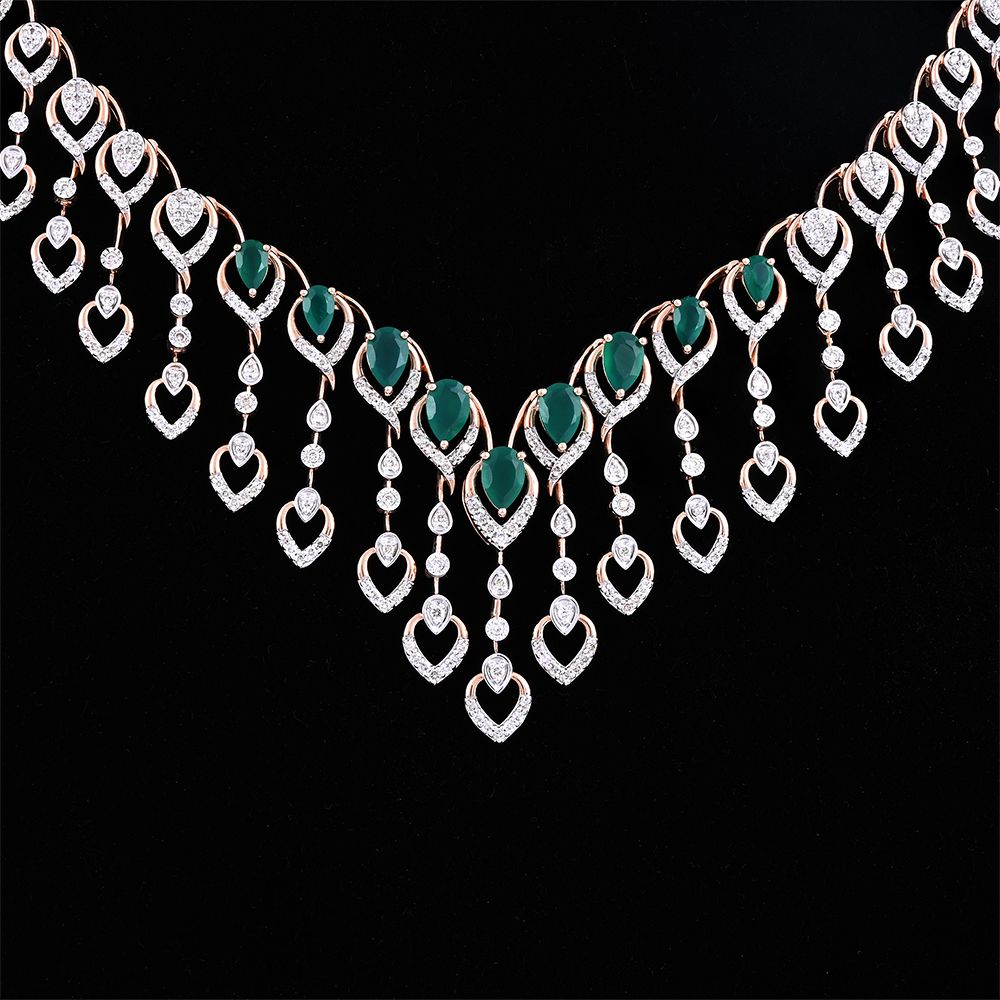 Delicate Astra Green Onyx and Diamond Necklace Set-All Jewellery-ANS24A07-D924X0C
