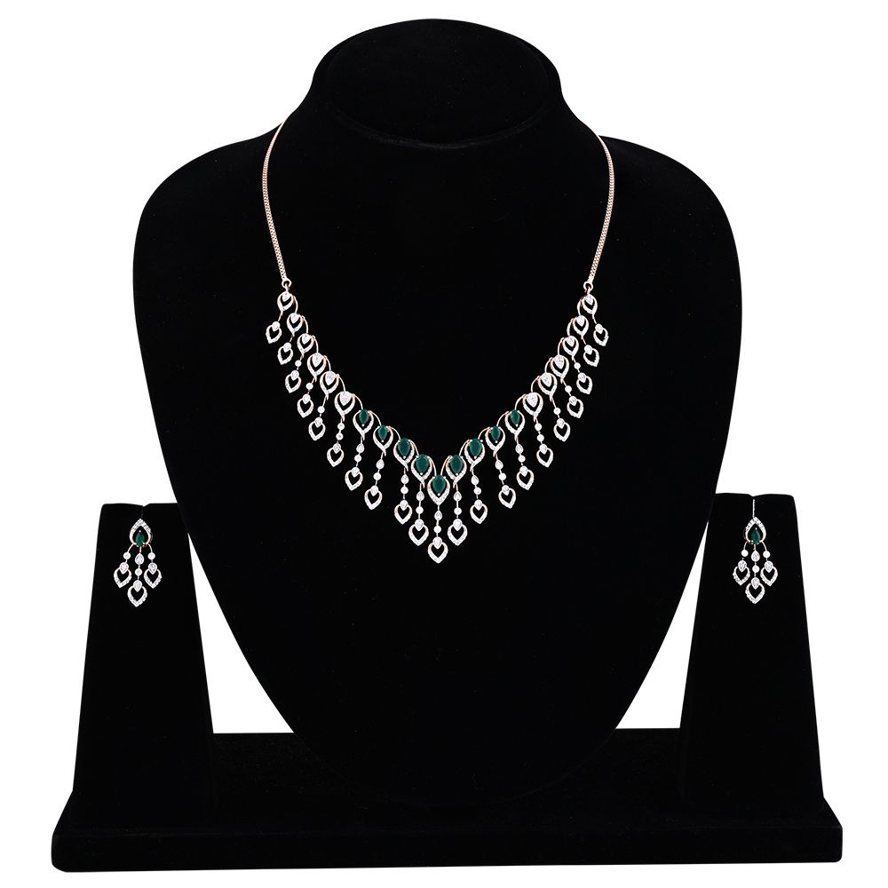 Delicate Astra Green Onyx and Diamond Necklace Set-All Jewellery-ANS24A07-D924X0C