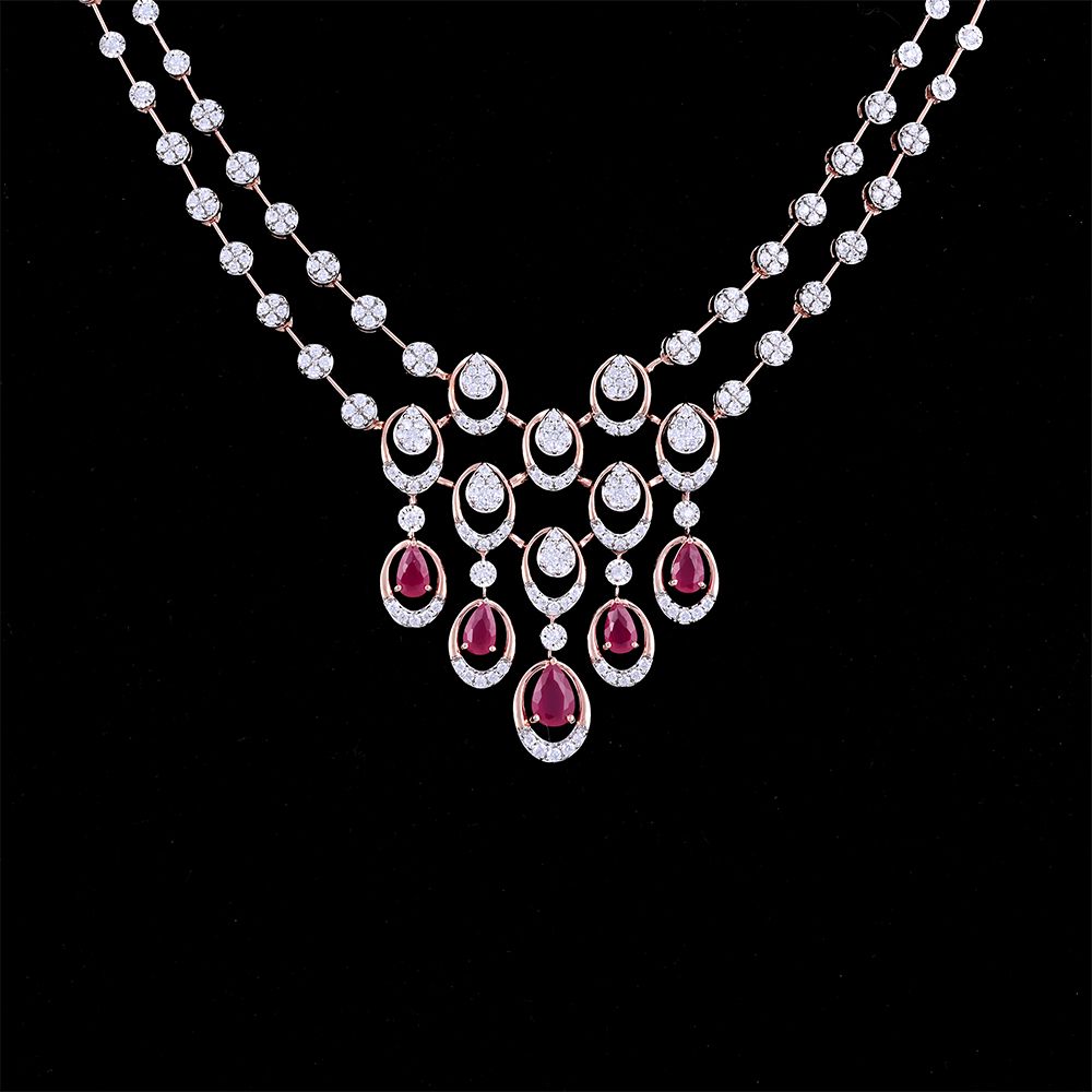 Buy Elegant Astra Red Stone and Diamond Necklace Set ANS24A08