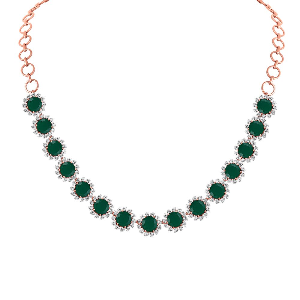 Floral Astra Green Onyx and Diamond Necklace Set-All Jewellery-ANS24A13-D424X0B