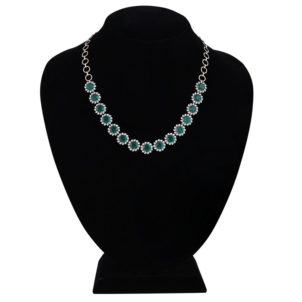 Floral Astra Green Onyx and Diamond Necklace Set-All Jewellery-ANS24A13-D424X0B