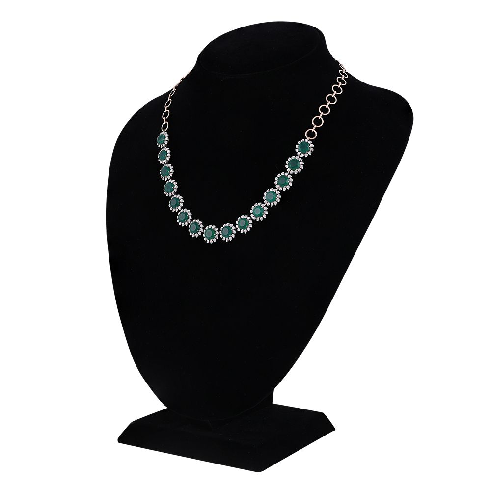 Floral Astra Green Onyx and Diamond Necklace Set-All Jewellery-ANS24A13-D424X0B