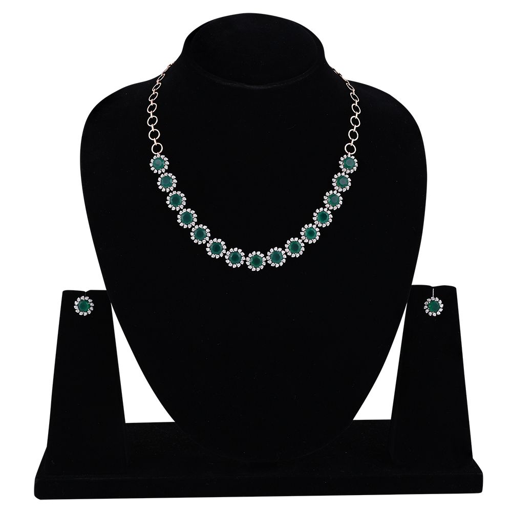 Buy Floral Astra Green Onyx and Diamond Necklace Set ANS24A13