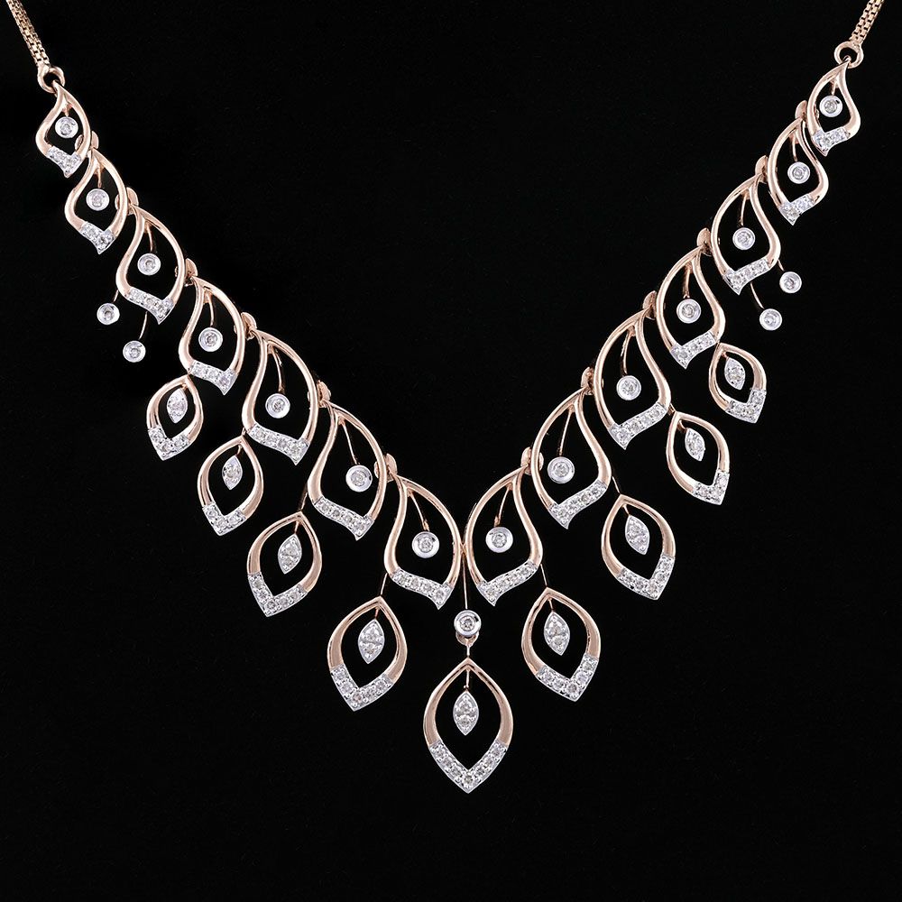 Graceful Leaf Astra Diamond Necklace Set-All Jewellery-ANS25A04-D900X0C