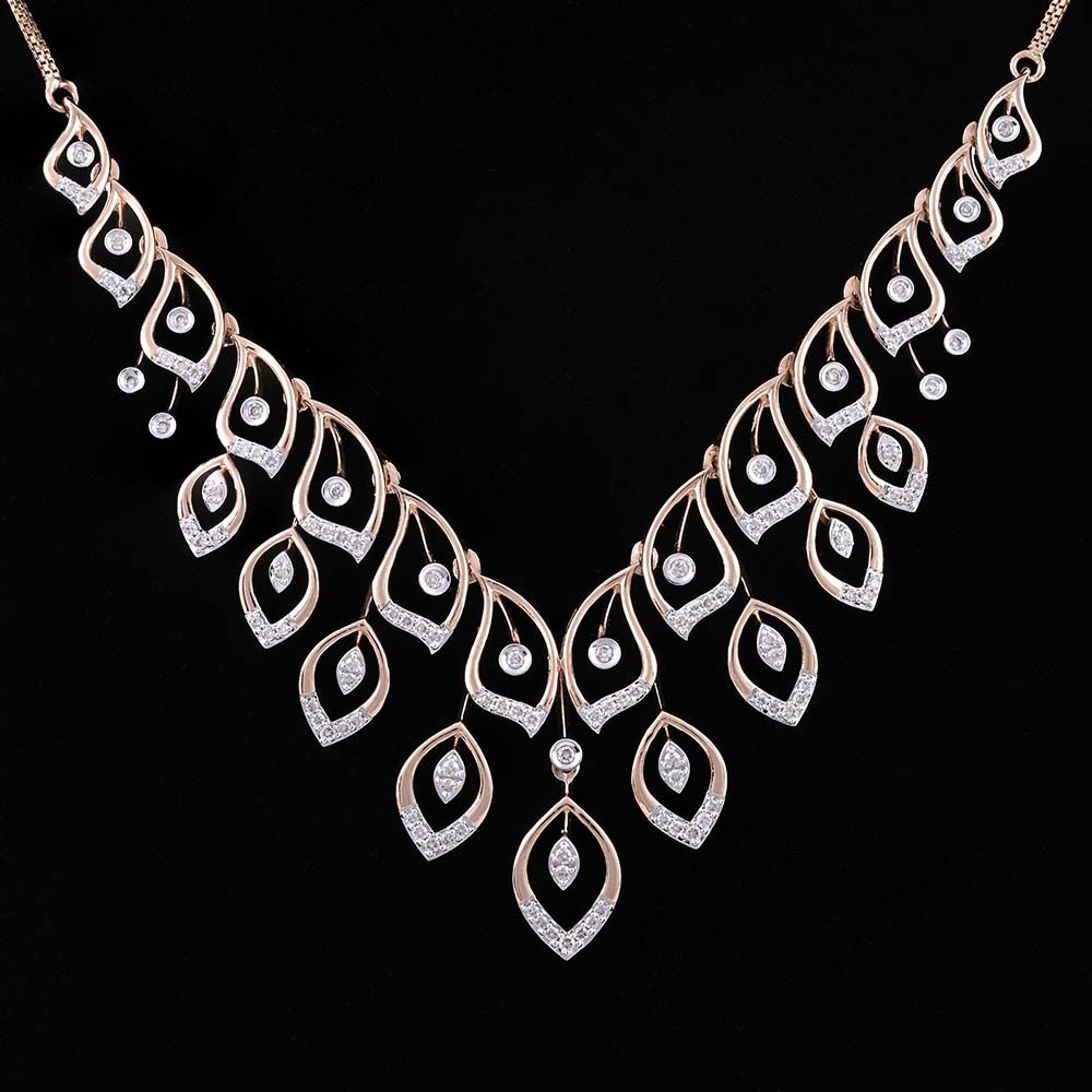 Graceful Leaf Astra Diamond Necklace-Necklaces-ASN25A04-D900X1C