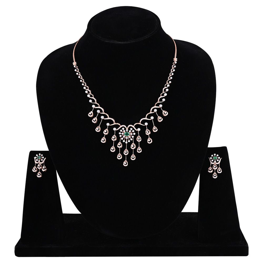 Enchanted Rose Gold Floral Diamond Necklace Set-All Jewellery-ANS25A18-D935X0C