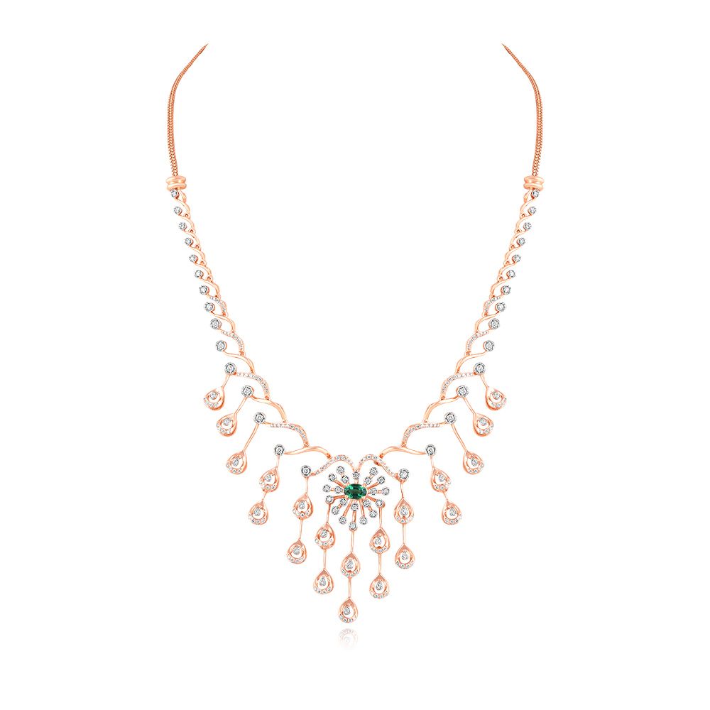 Enchanted Rose Gold Floral Diamond Necklace Set-All Jewellery-ANS25A18-D935X0C