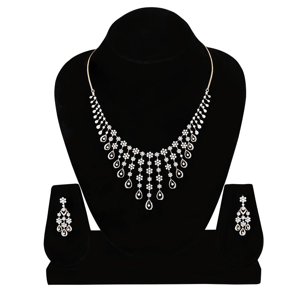 Delicate Floral Royal Necklace Set-Diamond-ANS25A19-D400R0B