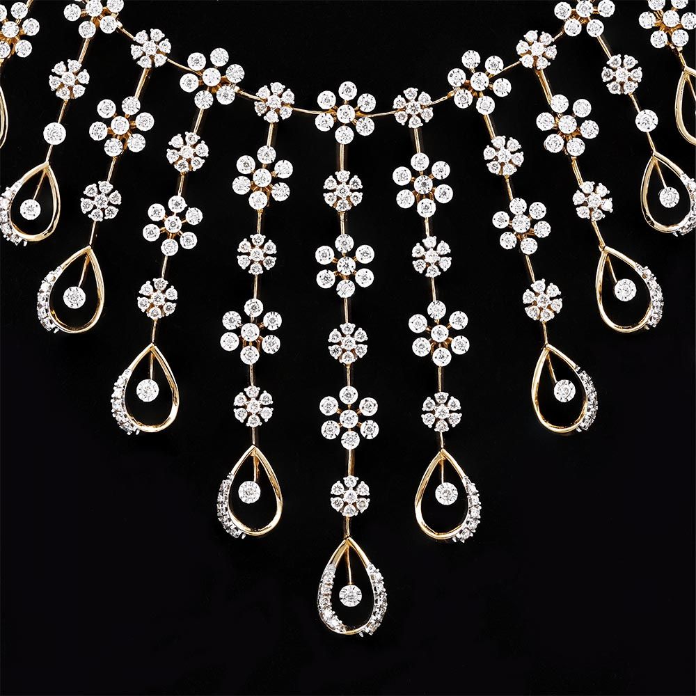 Delicate Floral Royal Necklace Set-Diamond-ANS25A19-D400R0B