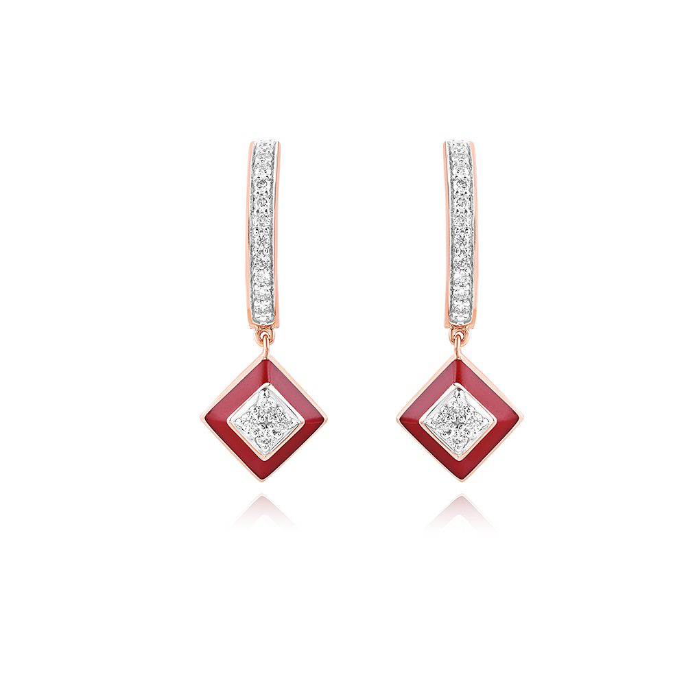 Elegant Red Enamel Diamond Earrings-Earrings-BER25I15-D4C2X2C