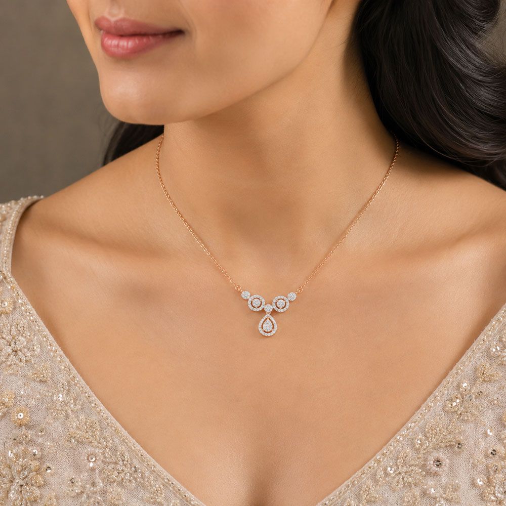 Radiant Diamond Rose Gold Necklace-Necklaces-BNK23C07-D400X1B