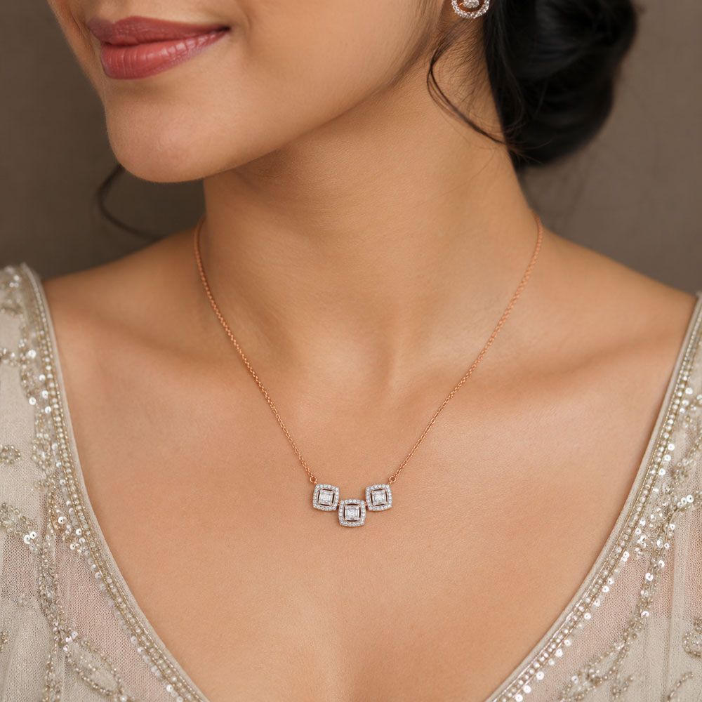 Dazzling Diamond Rose Gold Necklace-Necklaces-BNK23C08-D300X1B