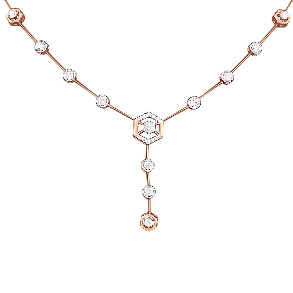 Exquisite Diamond Rose Gold Necklace-Necklaces-BNK23C10-D400X1B