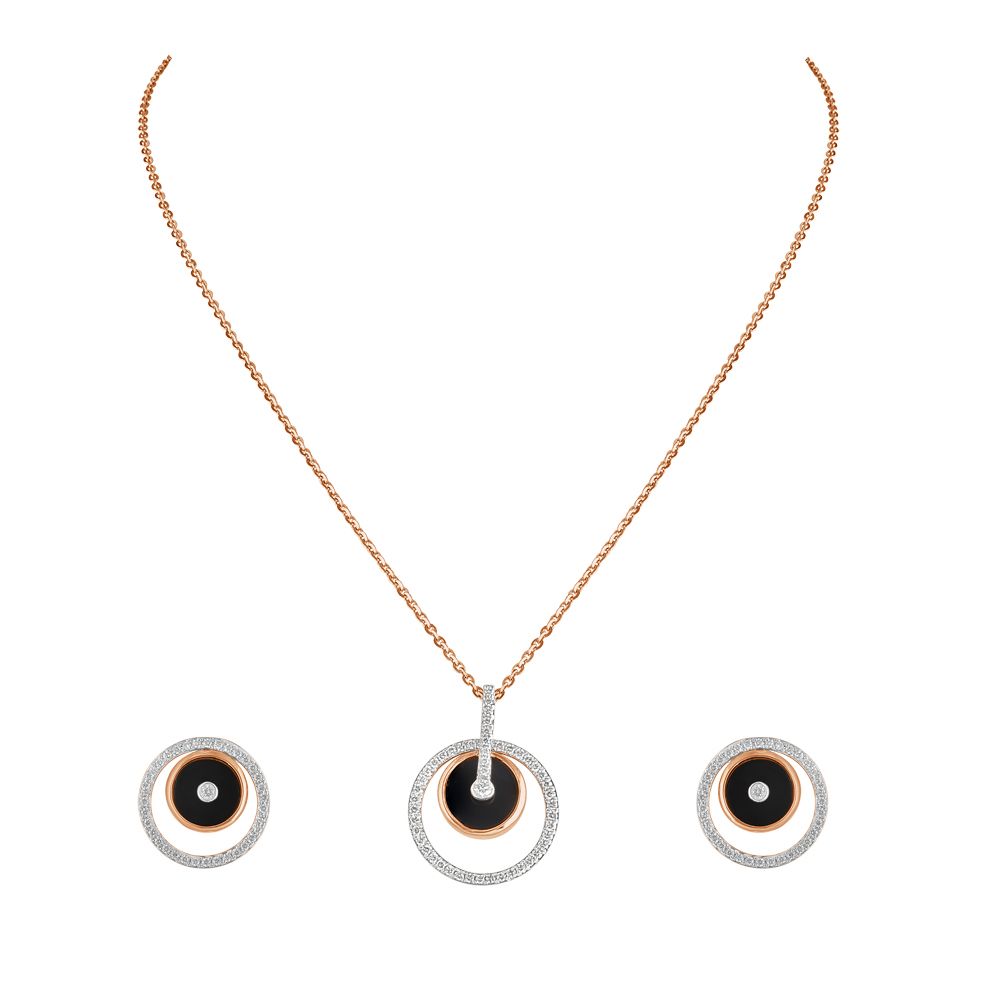 Attractive Black Onyx Diamond Desired Necklace Set-All Jewellery-BNS23A03-D421X0B