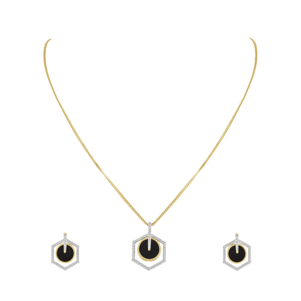 Alluring Black Onyx and Diamond Desired Necklace Set-All Jewellery-BNS23A07-D421X0B