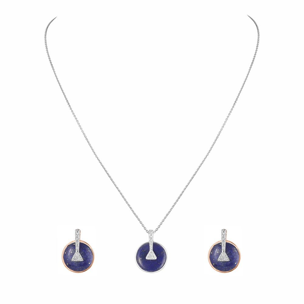 Exquisite Lapis Lazuli and Diamond Desired Necklace Set -All Jewellery-BNS23A09-D420X0B