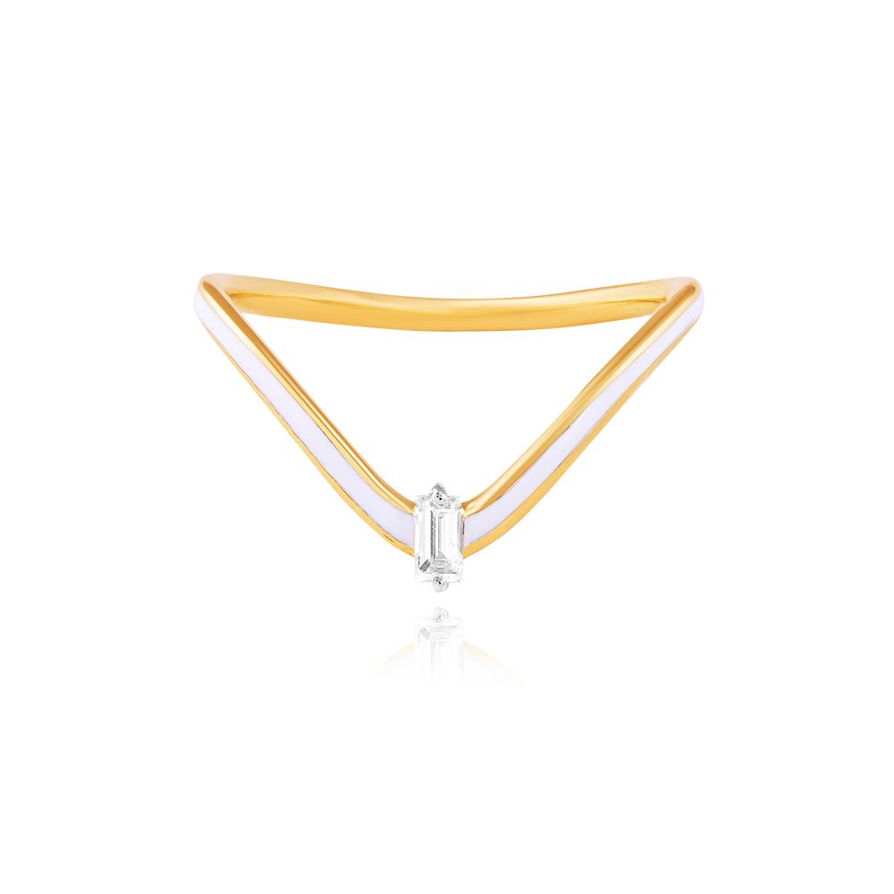 White Enameled Diamond V-Ring-Rings-BRG25K10
