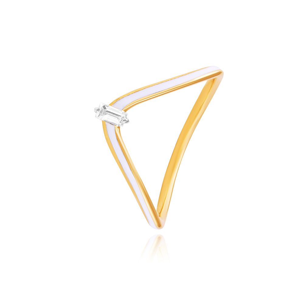 White Enameled Diamond V-Ring-Rings-BRG25K10