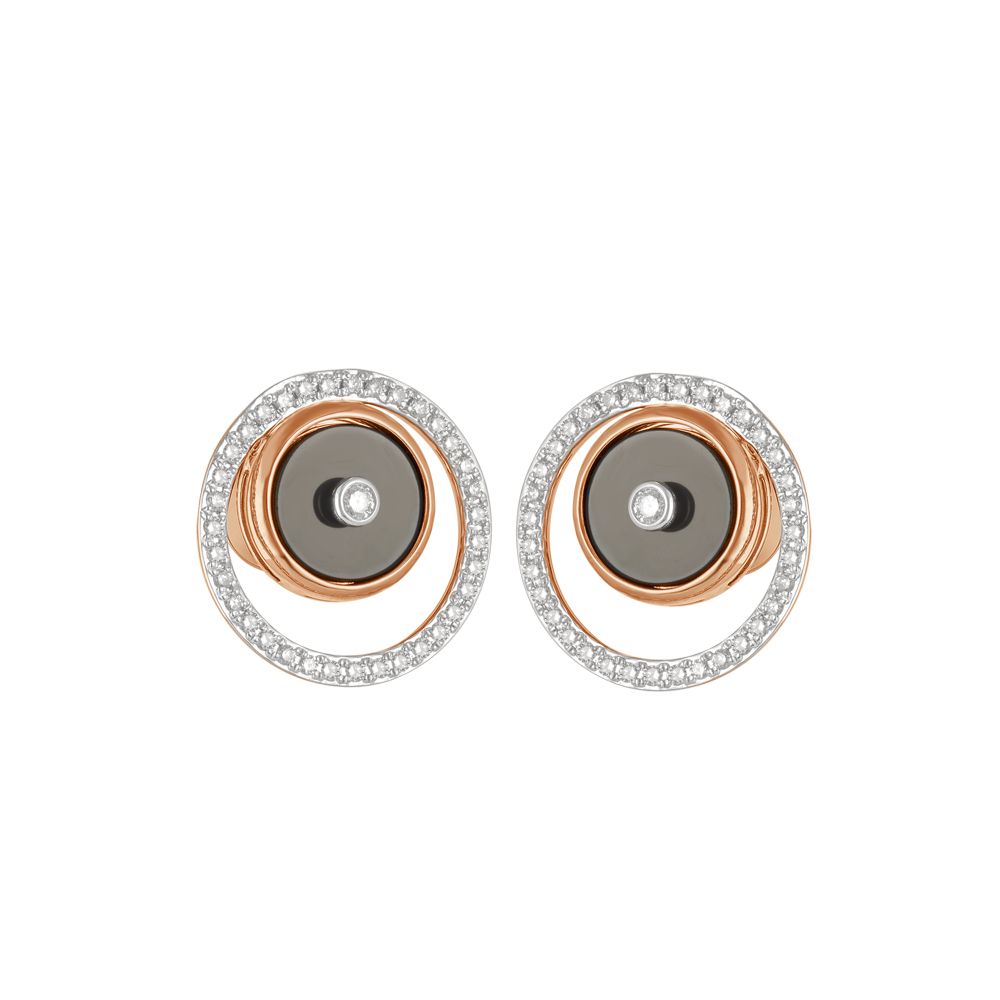 Black Onyx Round Desired Earrings in 18KT Rose Gold-All Jewellery-BSE23A03-D421X0B