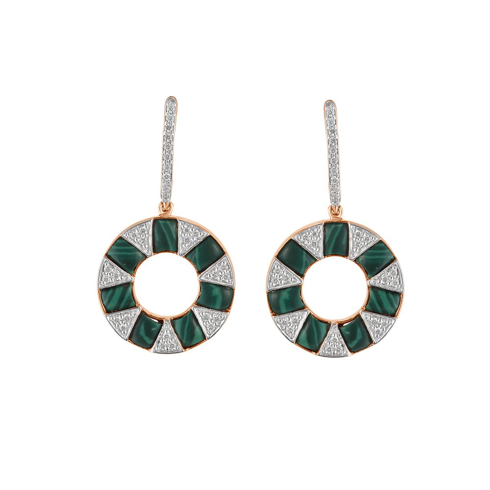Round Malachite and Diamond Desired Earrings-New Arrivals-BSE23A04-D418X0B