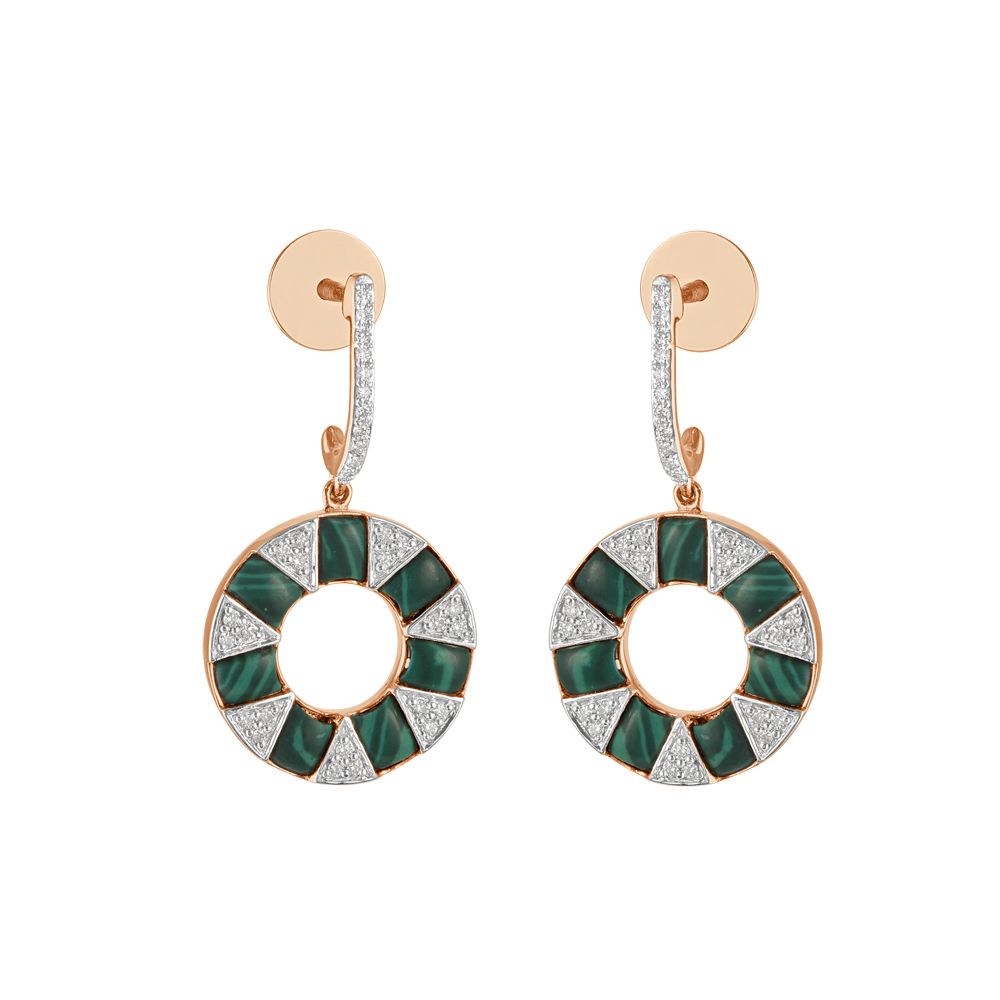 Round Malachite and Diamond Desired Earrings-New Arrivals-BSE23A04-D418X0B